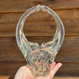 Vintage Murano Clear Art Glass Hand Blown Basket Decor Collectible
